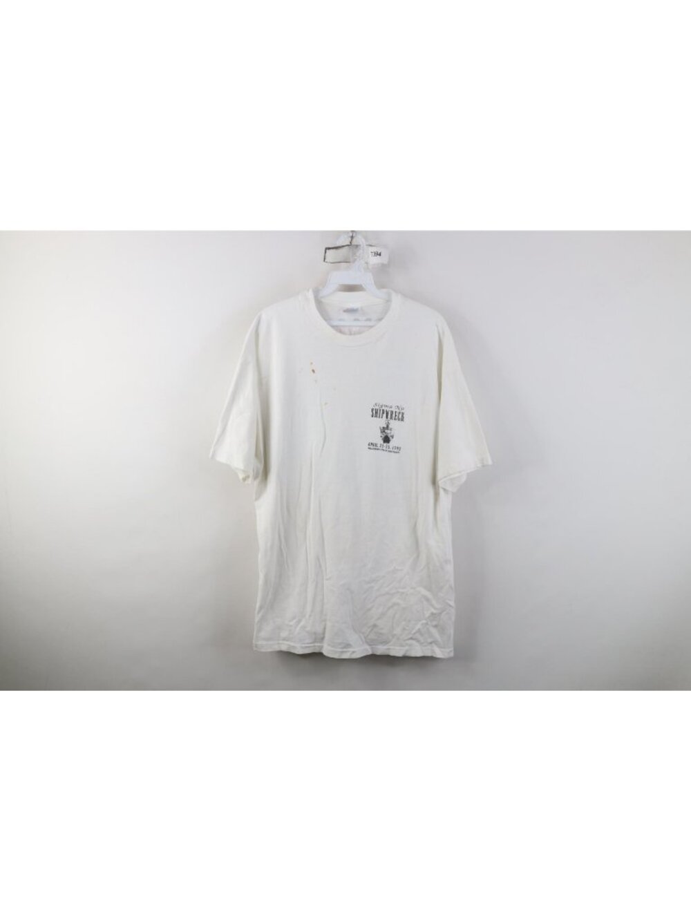 Vintage 90s Mens XL Distressed Sigma Nu Shipwreck Fraternity T-Shirt White USA